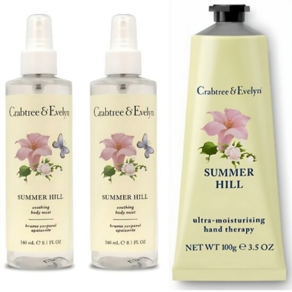 3pc Crabtree & Evelyn Summer Hill Bundle 8.1oz Scents & 3.5oz Hand Cream